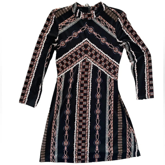 Free People Stella Mini Dress Size XS Long Sleeves Stripes Boho Zip Back Retro - Picture 8 of 8